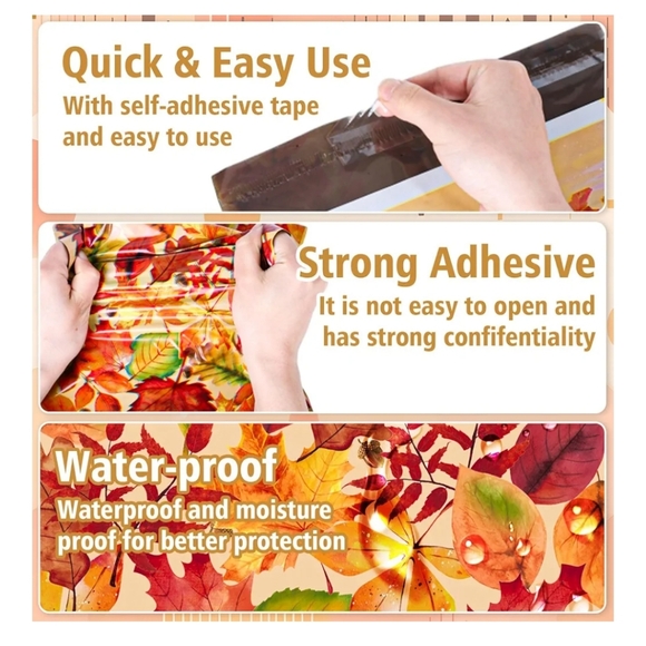 25 Ct    Fall Poly Mailers 10 x 13 Inch Autumn Leaves Packaging Bags Self Seal - Picture 5 of 9